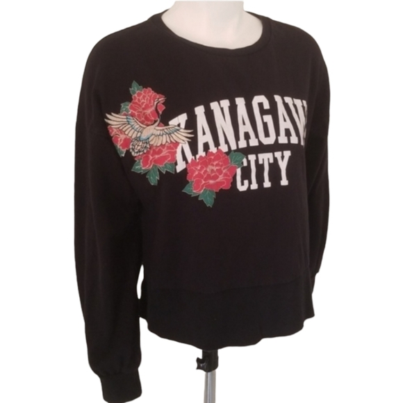 ZARA 2017 Kanagawa City JAPAN Black Oversized Sweatshirt S Small Top Hi Low - Picture 9 of 12